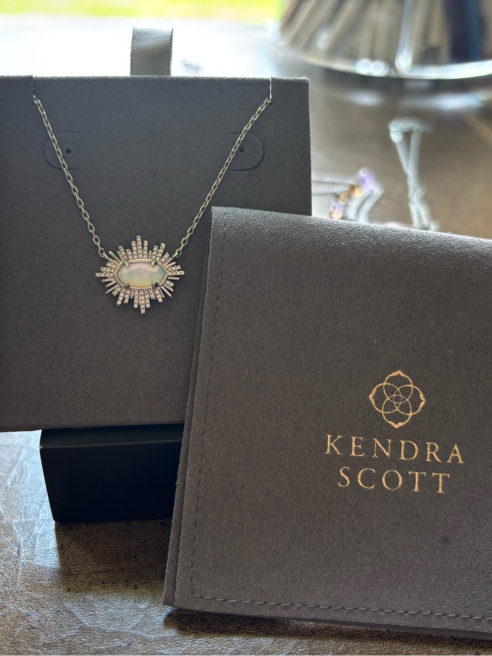 Kendra Scott Iridescent Opal Sunburst Necklace in Silver